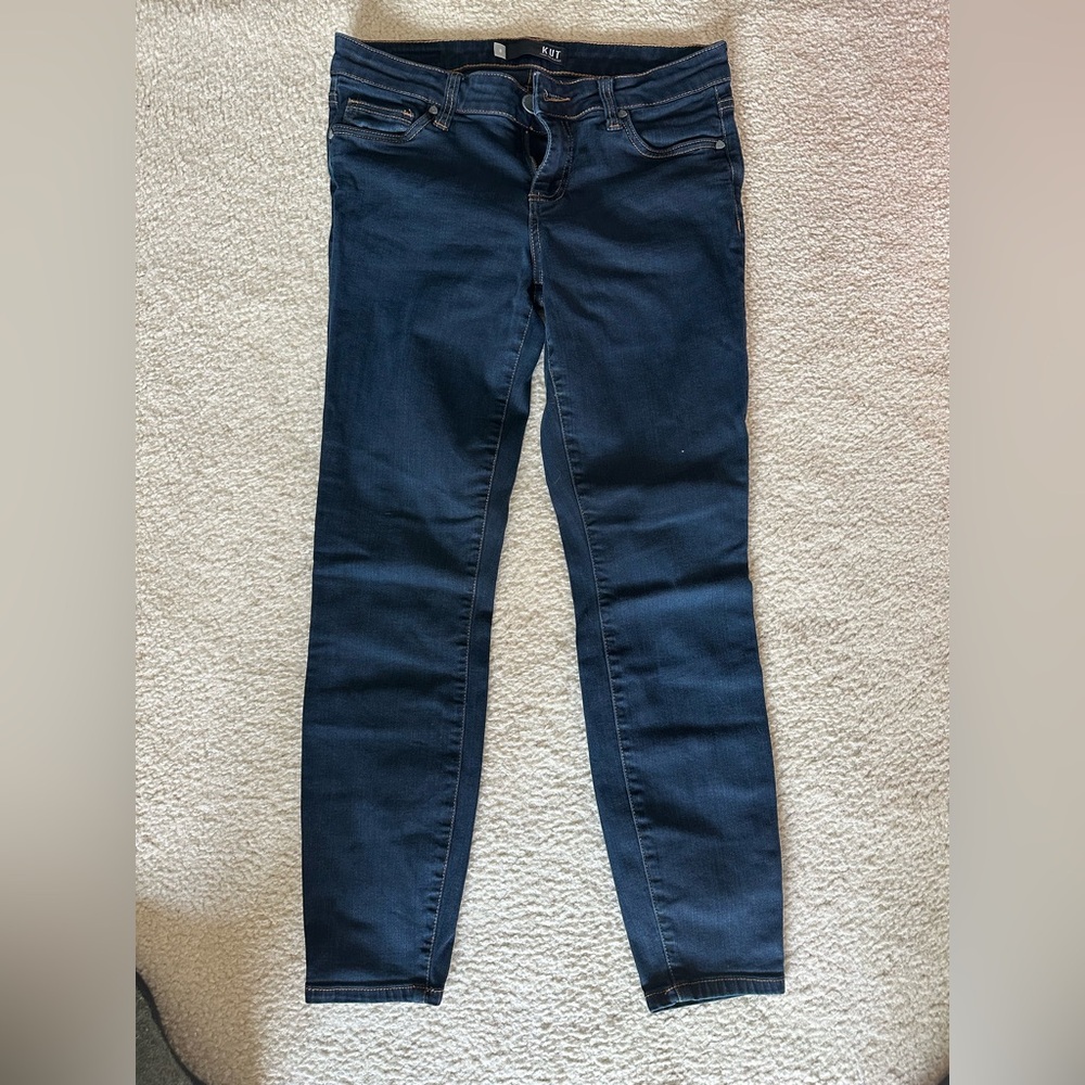 Dark wash taper leg jeans